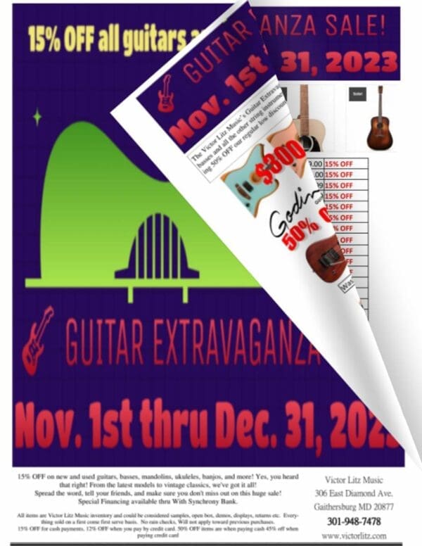 Guitar Extravaganza SALE 15% to 50% OFF new and used guitars basses and string instruments