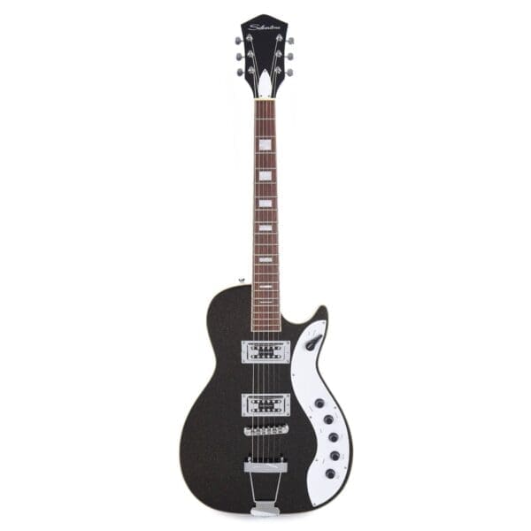 Silvertone Classic 1423-BGF Solid-Body Electric Guitar - Black/Gold Flake Finish - Image 5