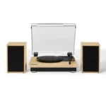 Crosley Brio 3-Speed Turntable W/ Bluetooth – Natural with speakers complete set up