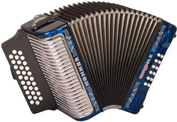 Hohner Corona II Diatonic Accordion - Keys of F/Bb/Eb - Dark Blue with Bag - Image 3