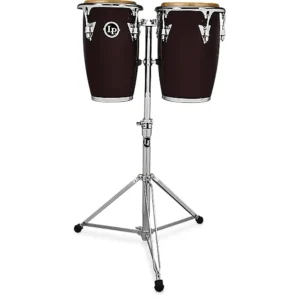 Latin Percussion LP-JRX-DW Junior Wood Conga Set with Comfort Curve 2 Rims, Stand, Chrome Hardware Dark Wood