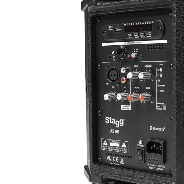Stagg AS8US 8" 2-way active speaker, class D, Bluetooth TWS Stereo, UHF mic, 125 watts, battery powered - Image 2