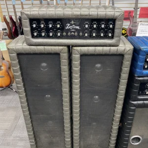 Kustom K200B-5 4-Channel 100 Watt Head with Pair of 4x10″ CTS Speaker Column Cabinets - Silver Sparkle